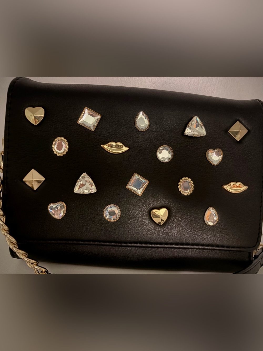 Betsey Johnson Black Crossbody with Crystal & Gold Stud Accents - Picture 4 of 6